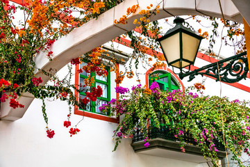 Charming floral decorated streets of Puerto de Mogan in Gran Canaria island