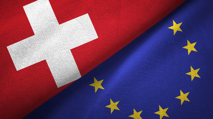 Switzerland and European Union two flags textile cloth, fabric texture