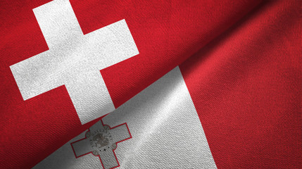 Switzerland and Malta two flags textile cloth, fabric texture
