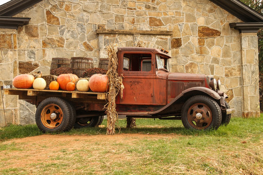 Antique Truck With Fall Harvest