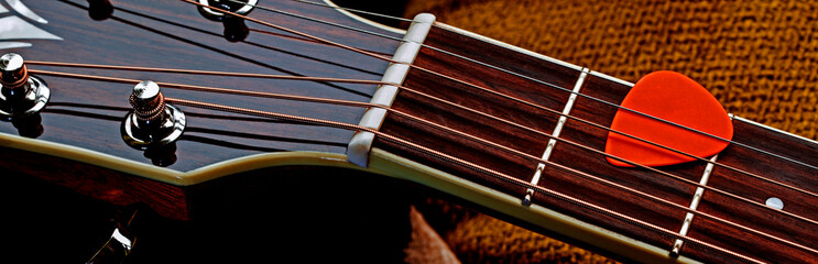 Acoustic guitar panorama - natural design & materials, for guitar music.