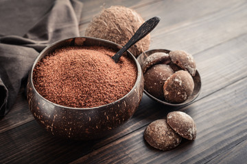 Coconut palm granulated sugar in a bowl
