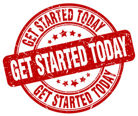 get started today red grunge round vintage rubber stamp