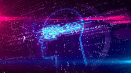 Cyber privacy concept with key in head