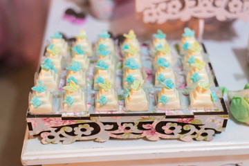 Fototapeta na wymiar Sweets and decoration on the table - Children's theme garden theme