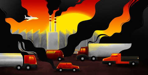 Carbon emissions and footprint of transport - obrazy, fototapety, plakaty