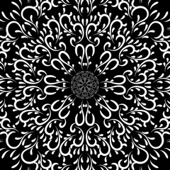 Isolated black and white floral vector seamless pattern. Calligraphic vintage flowers, swirls, lines, curves and ornament. Flourish decorative background.