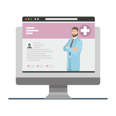 Online medical consultation, concept. Online telemedicine service, treatment via internet. Online consultation with the doctor. Vector illustration.
