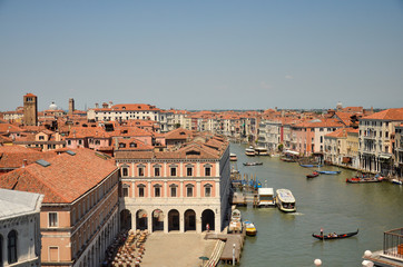 Fototapeta na wymiar View of famous Grand Canal, Venice. Venice panoramic aerial view with red roofs