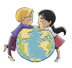 niños con planeta tierra © cirodelia