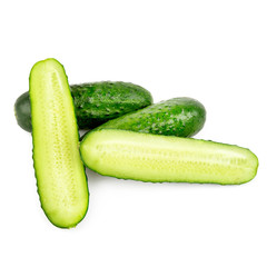 Ripe green cucumbers isolated on white background.