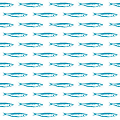 Blue Fish Herring Seamless Pattern. Sardine, Sardina pilchardus