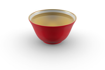 Red and white gold edging Japanese or Chinese porcelain tea bowl with green tea