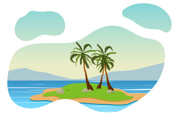 Tropical landscape. Palm, sand, ocean on background. Vector illustration