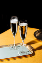 Flutes filled with sparkling Prosecco, in pop contemporary style. Prosecco is an italian white sparkling wine cultivated and produced in Valdobbiadene-Conegliano area.