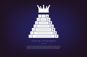 Ladder to success. Concept  illustration or background. Startup infographic. Vector monochrome template 7 positions for text area, possible to use for workflow, banner, diagram, web design