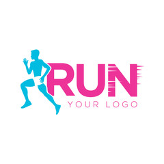 Blue an Pink Running Logo Design. Concept sports club, running club and fitness. Vector 
