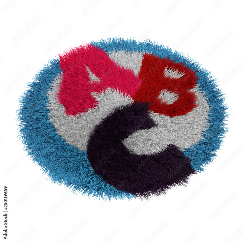 Aufkleber round fluffy soft wool carpet abc on a white background 3d rendering
