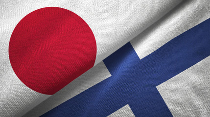 Japan and Finland two flags textile cloth, fabric texture