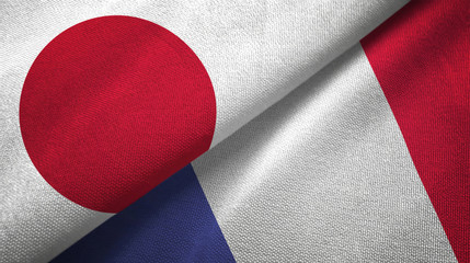 Japan and France two flags textile cloth, fabric texture