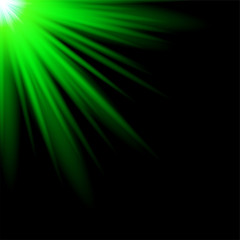flare of green light rays element. Vector illustration with shining effect for design.