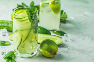 Detox cocktail of mint, cucumber and lemon and mojito cocktail