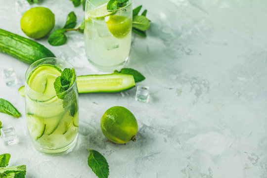 Detox cocktail of mint, cucumber and lemon and mojito cocktail
