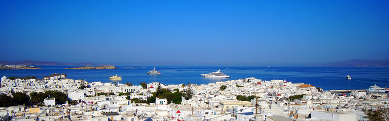 view of Mykonos in Greece on a beautiful September day