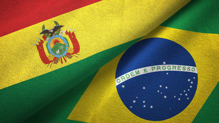 Bolivia and Brazil two flags textile cloth, fabric texture