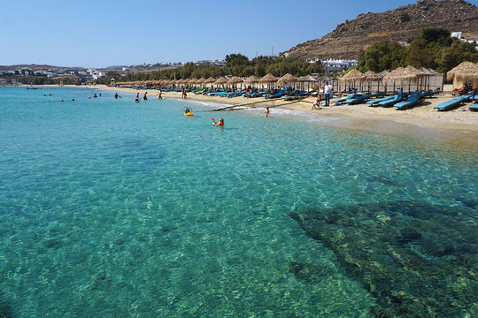 Spectacular panoramic view of Kalafatis Beach in Mykonos