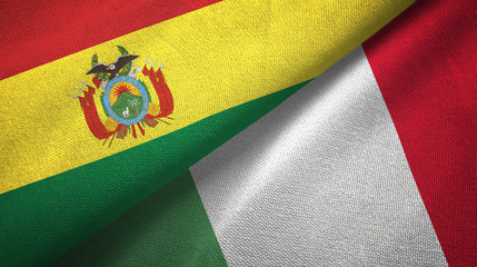 Fototapeta premium Bolivia and Italy two flags textile cloth, fabric texture