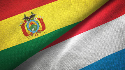 Bolivia and Luxembourg two flags textile cloth, fabric texture