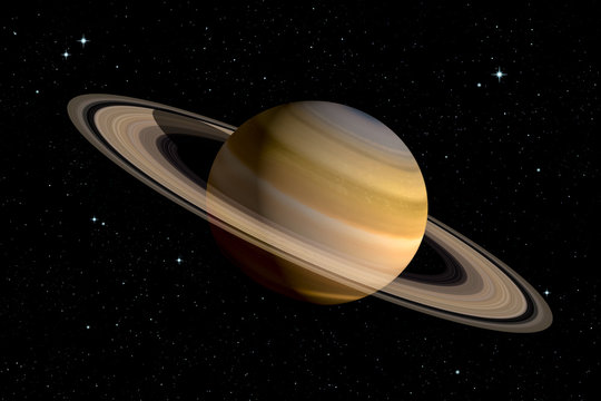 Realistic 3d rendering of Saturn planet with With its rings. Space illustration. Some elements furnished by NASA.