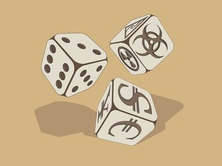 stylized image of dices on the subject of business ecology and palitika