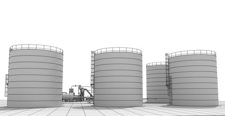 oil refinery, chemical production, waste processing plant, exterior visualization, 3D illustration © vadim_fl