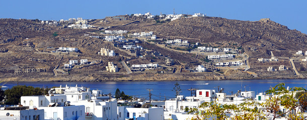Top view of Mykonos in Greece on a September