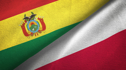 Fototapeta premium Bolivia and Poland two flags textile cloth, fabric texture
