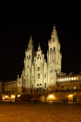 Fototapeta na wymiar Santiago de Compostela Cathedral view at night. Cathedral of Saint James pilgrimage. Obradoiro square, Galicia, Spain