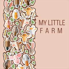  Illustration of animals in the style of flat art with the inscription My Eco Farm. Can be used for business card or postcard.