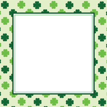 Green seamless pattern with clovers, shamrock leaves for St. Patrick's Day. Holiday symbol with frame, border for text, for greeting cards, banner or invitation