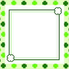 Green seamless pattern with clovers, shamrock leaves for St. Patrick's Day. Holiday symbol with frame, border for text, for greeting cards, banner or invitation