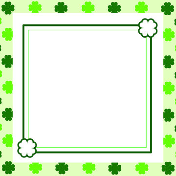 Green seamless pattern with clovers, shamrock leaves for St. Patrick's Day. Holiday symbol with frame, border for text, for greeting cards, banner or invitation