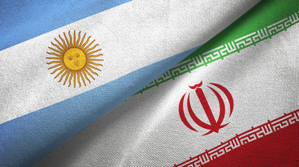 Argentina and Iran two flags textile cloth, fabric texture