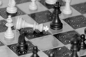 Scacchi fotografati su una scacchiera