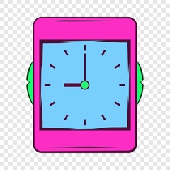 Pink alarm clock icon in cartoon style on a background for any web design 