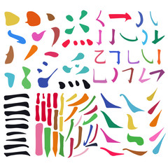 Main Chinese hieroglyphs calligraphy graphic symbol colored element frame set (DOT, HOOK, HORIZONTAL, VERTICAL, FALLING LEFTWARDS, FALLING RIGHTWARDS and UPPING LINE)