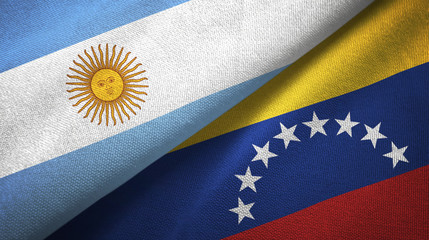 Argentina and Venezuela two flags textile cloth, fabric texture