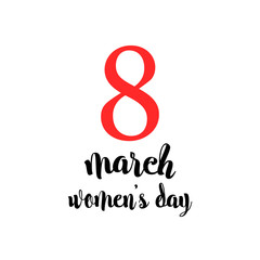 Fototapeta premium 8 March International Women's Day, simple and minimalistic white card with red and black text