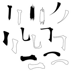 Main Chinese hieroglyphs calligraphy graphic symbol colored element set (VERTICAL, HORIZONTAL, HOOK and FALLING LEFTWARDS LINE)