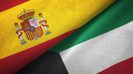 Spain and Kuwait two flags textile cloth, fabric texture